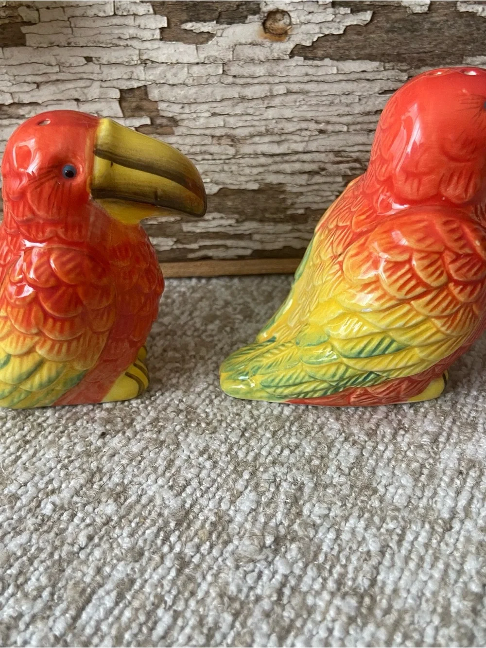 Pier 1 Imports Parrot Salt/Pepper Shakers Tropical Parrots Coastal Beach Novelty